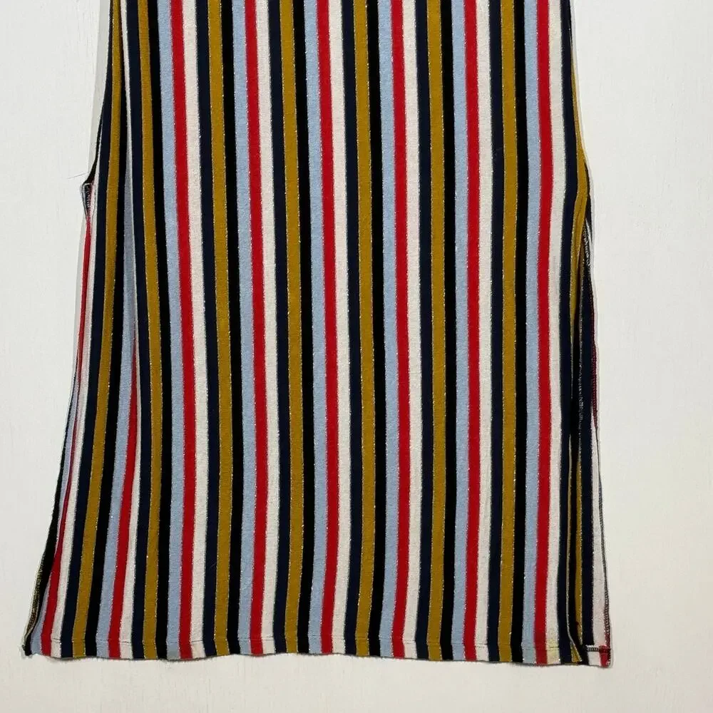 Zara Collection Midi Dress Womens Large Multicolor Metallic Striped Short Sleeve
